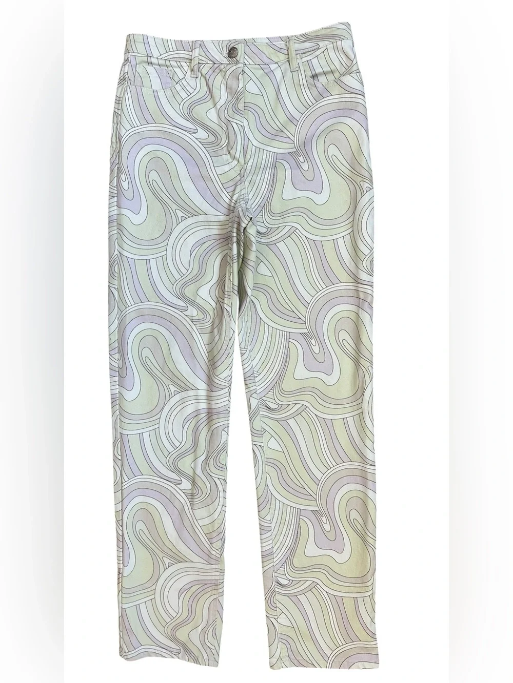 Aritzia Wilfred Free Pastel Green Purple White Swirl Print Melina Jeans Size 6 - Picture 2 of 8